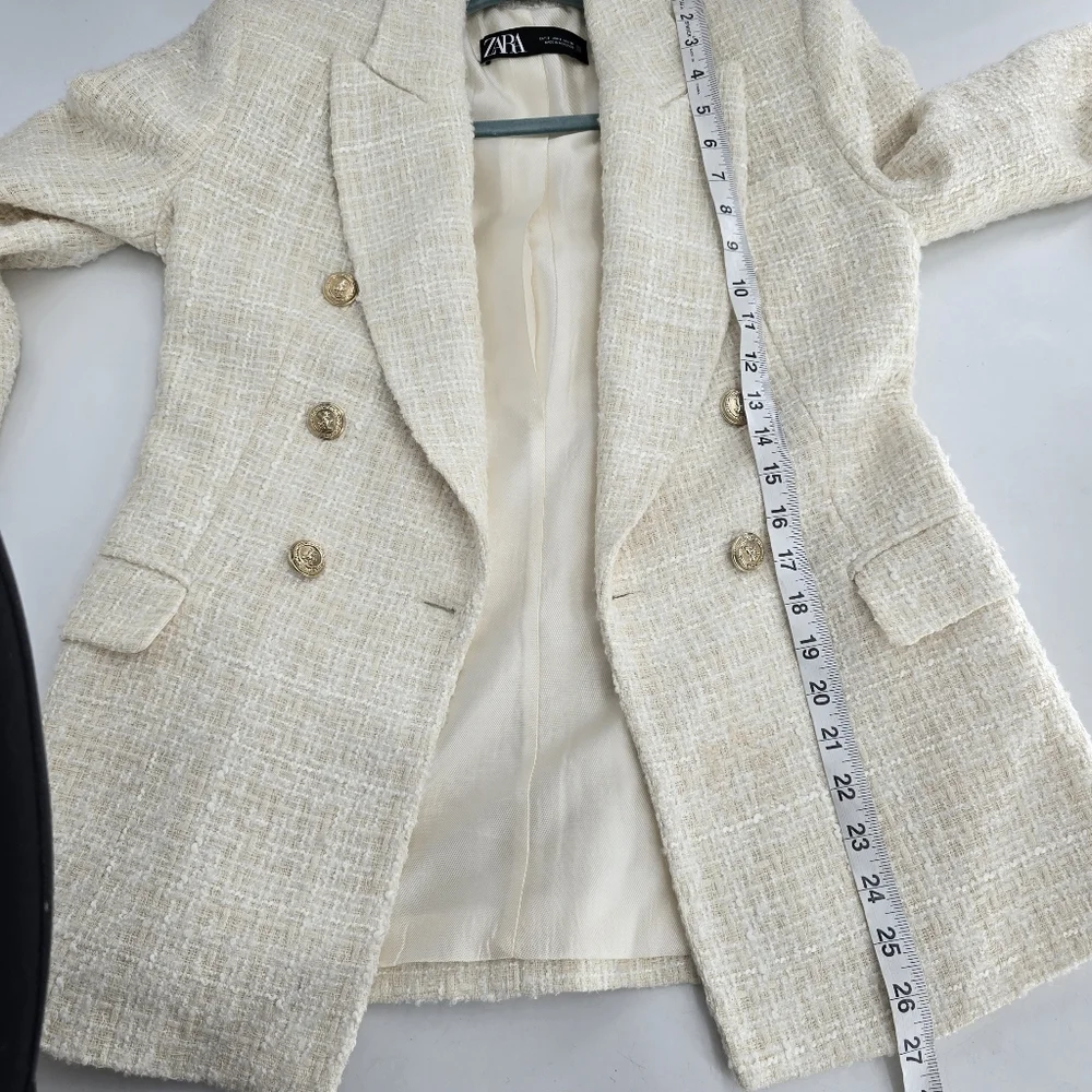 Zara cream tweed Double-Breasted Blazer - Picture 9 of 11